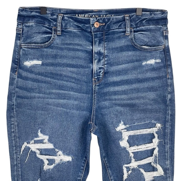 American Eagle Curvy Hi Rise Jegging 16 Ripped Skinny Stretch Denim Casual - Picture 2 of 8